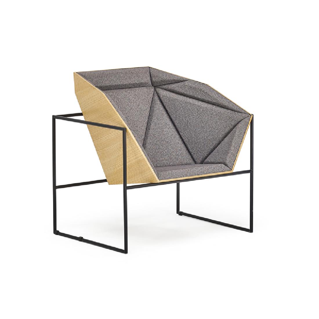 CASSINA PROTOTYPE "FRACTAL" LOUNGE CHAIR: Enameled steel, ash, upholstery, USA/Italy, early 21st c. Metal manufacturer label 32" x 32" x 28"