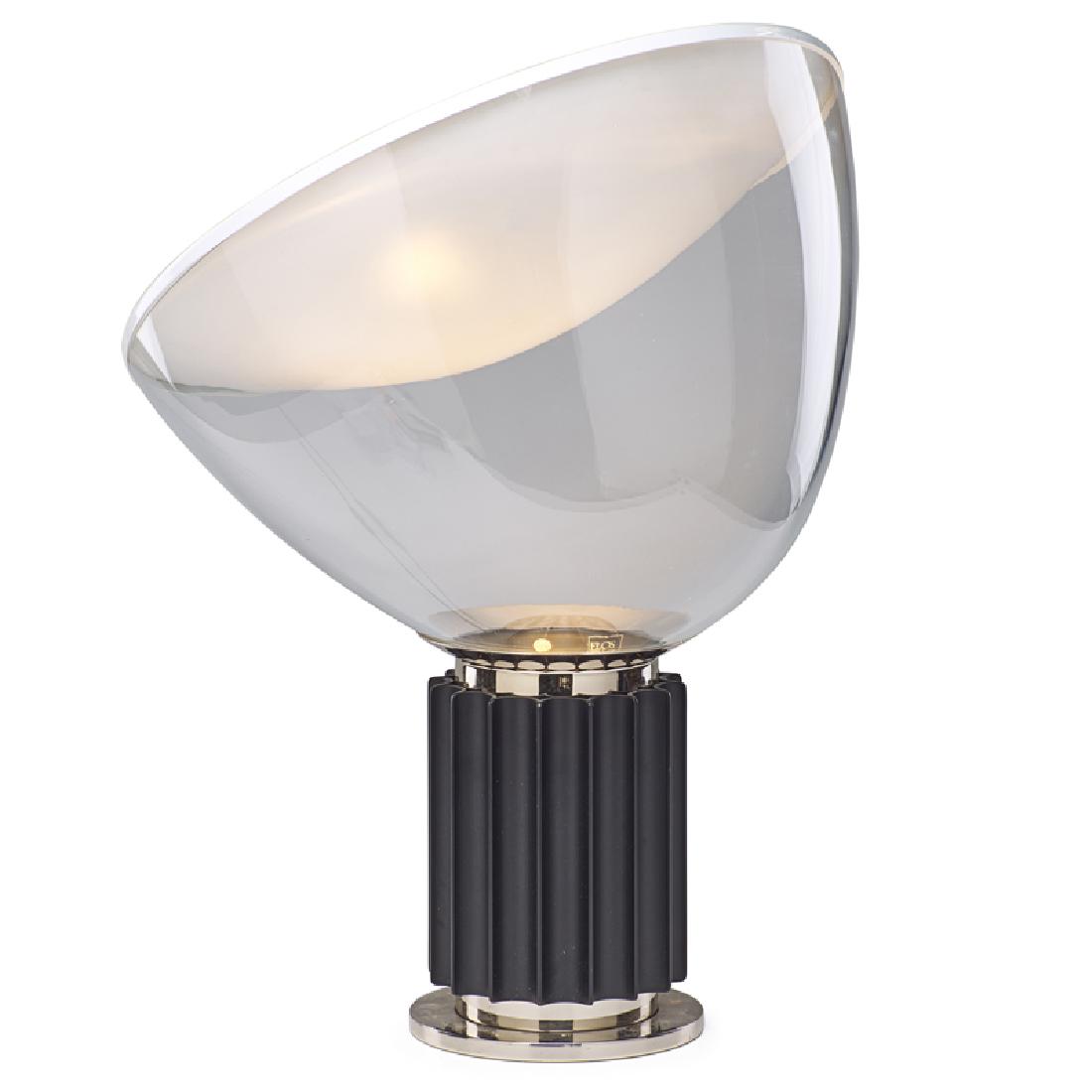 ACHILLE & PIER GIACOMO CASTIGLIONI FOR FLOS LAMP: "Taccia" adjustable lamp, chrome-plated steel, enameled aluminum, glass Italy, 1960s 22" x 19 1/2