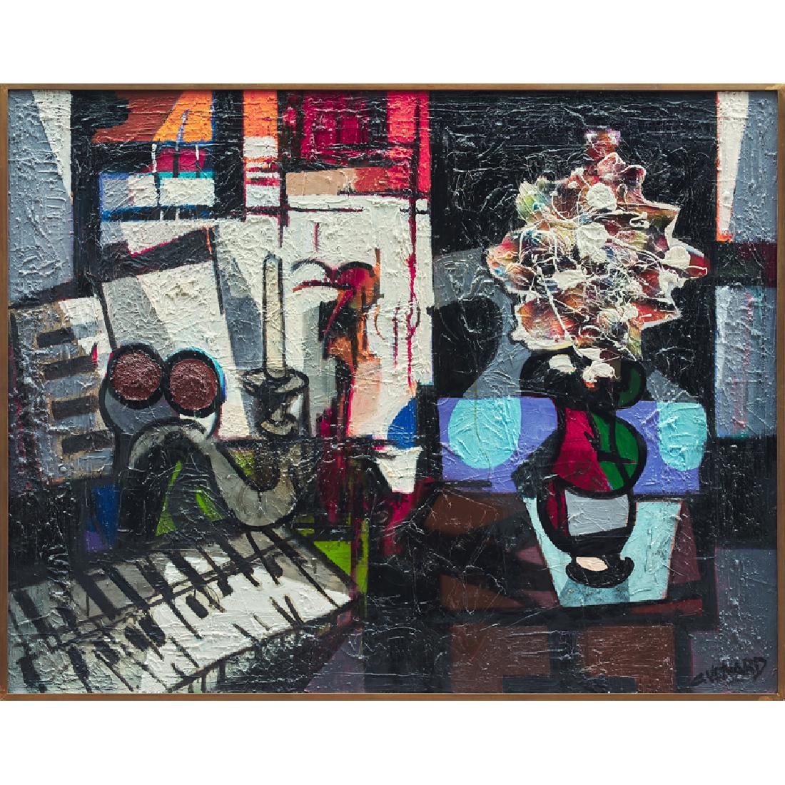 Claude Venard (French, 1913-1999): Composition en Ré Oil on canvas (framed) Signed 45" x 57 1/2" Provenance: Galerie Felix Vercel, Paris/New York (stamp and label on verso) Private Collection, Florida