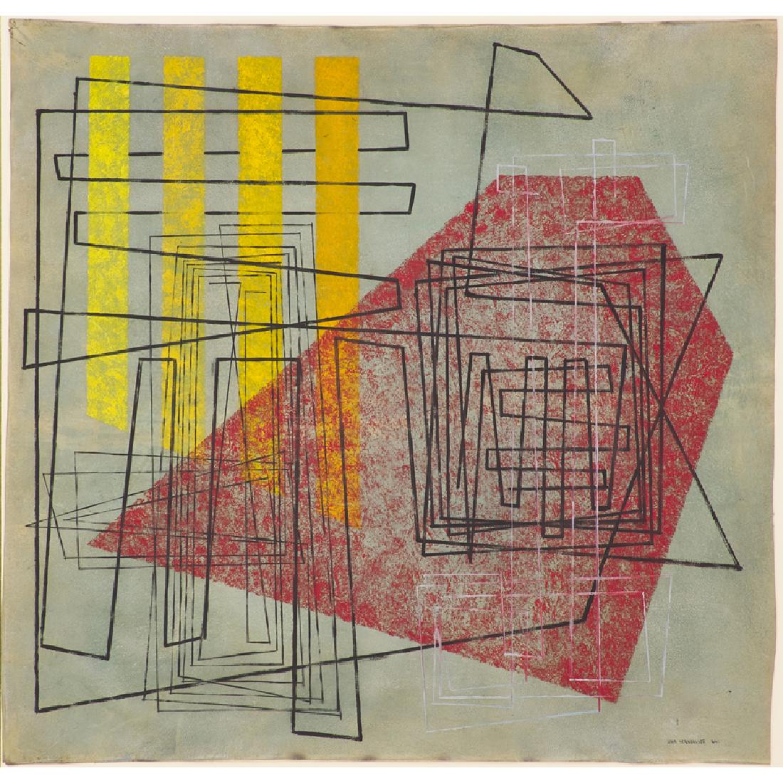John Sennhauser (American, 1907-1978): Untitled, 1944 Oil on paper (framed) Signed and dated 22 1/4" x 23" (sheet) Provenance: Christie's New York Collection of Jacqueline Fowler, Connecticut