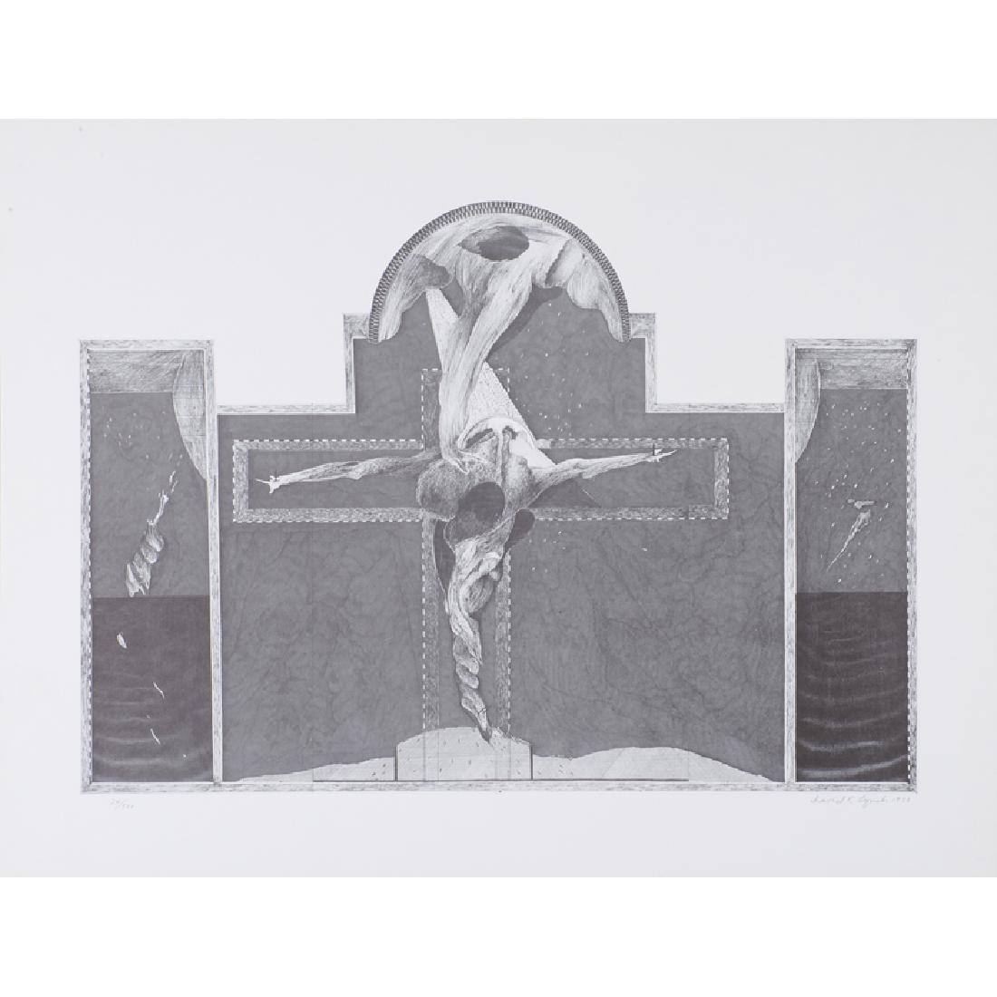 David Lynch (American, b. 1946): Untitled (Crucifix), 1973 Offset lithograph (unframed) Signed, dated and numbered 24/500 19" x 25" Provenance: Private Collection, Philadelphia