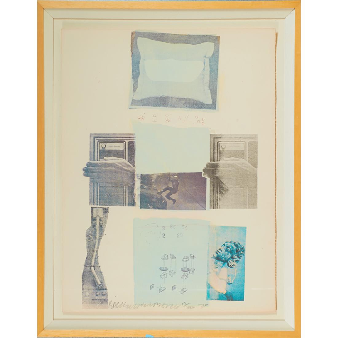 Robert Rauschenberg (American, 1925-2008): Two Reasons Birds Sing, from Suite of Nine Prints, 1979 Lithograph and screenprint in colors with collage (framed) Signed, dated and numbered 12/100 30" x 23" (sheet) Provenance: Private Collection, C