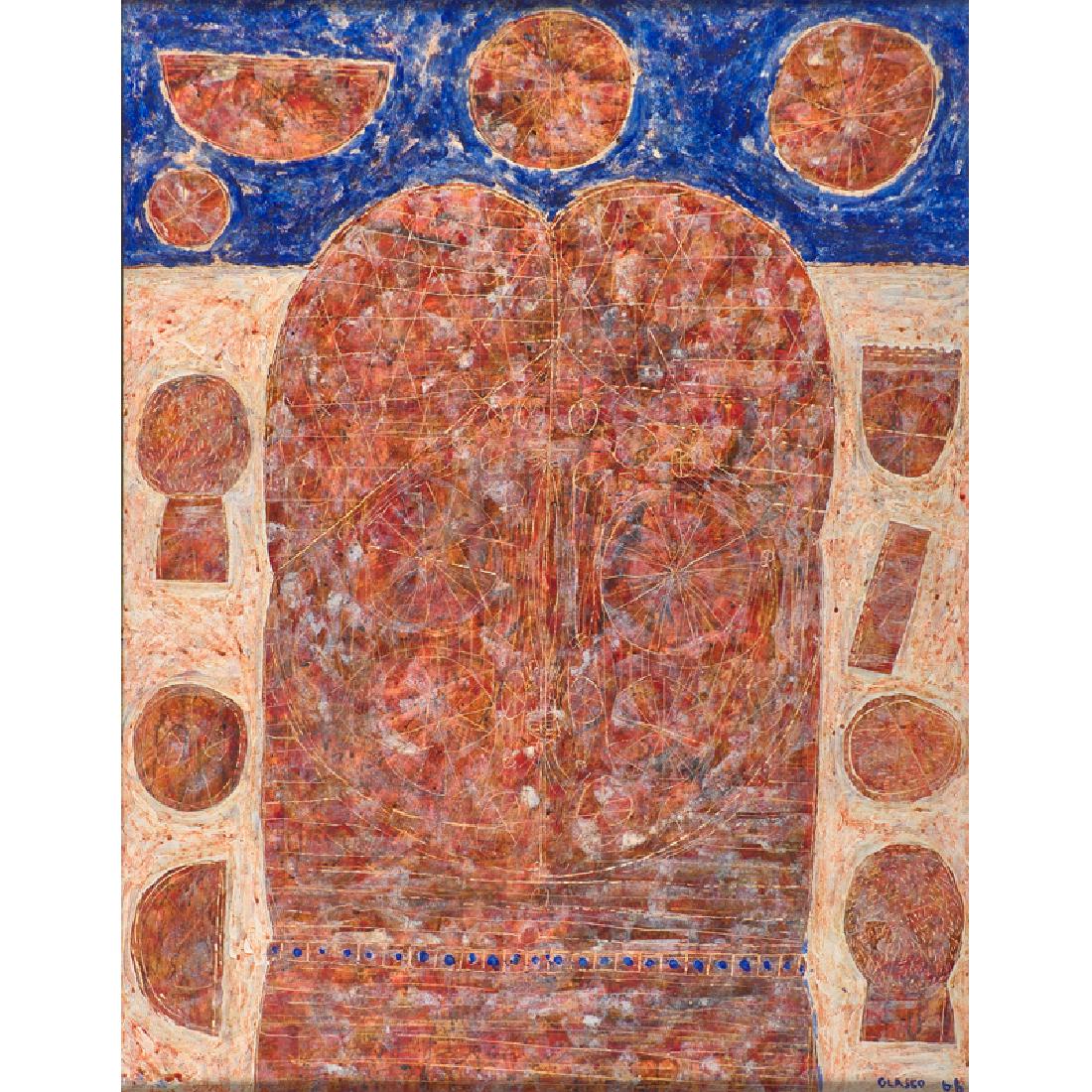 Joseph Glasco (American, 1925-1996): Untitled, 1966 Encaustic and sgraffito on paper (framed) Signed and dated 27 1/4" x 21 1/4" (sight) Provenance: Private Collection, Princeton