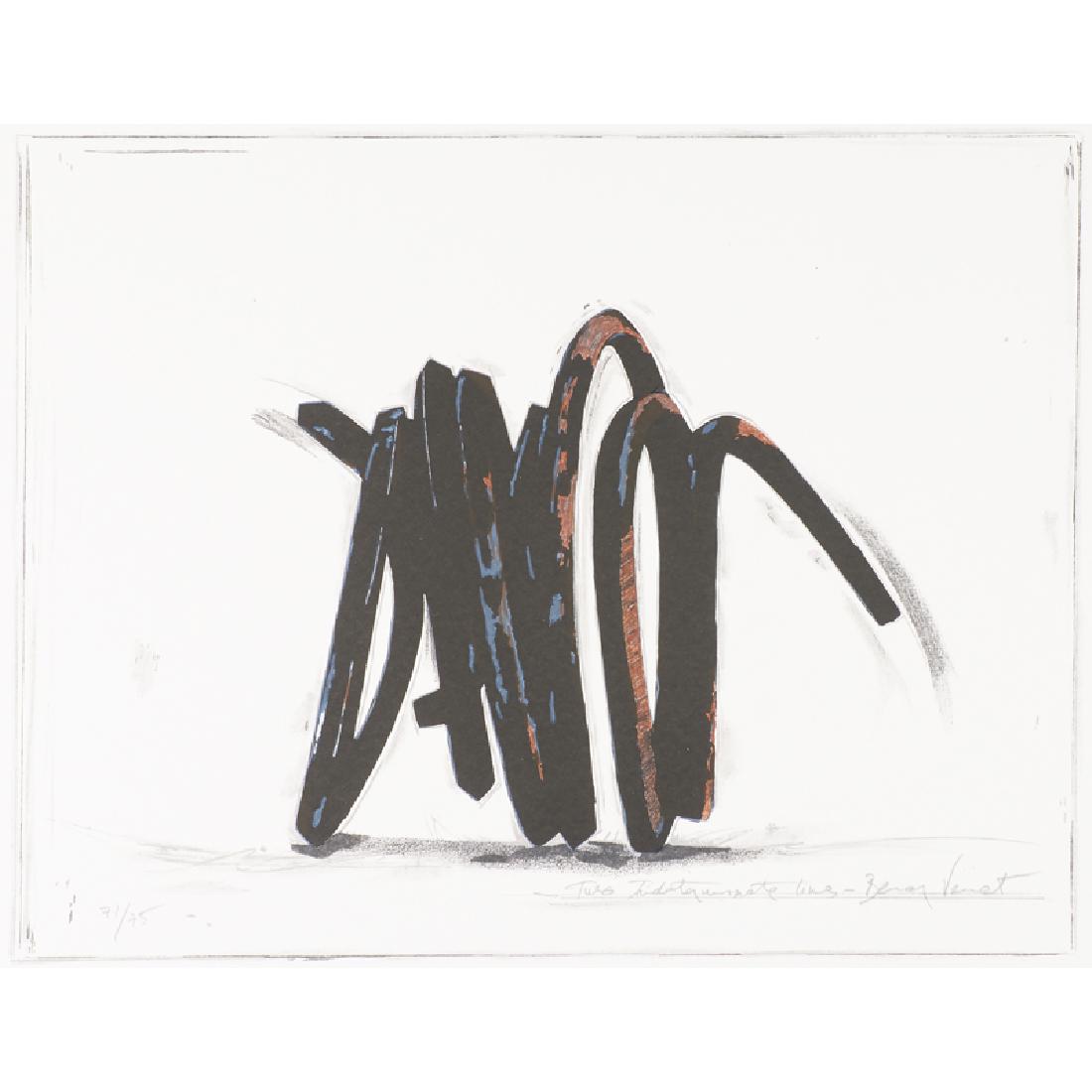 Bernar Venet (French, b. 1941): Two Indeterminate Lines Lithograph in colors (unframed) Signed, titled and numbered 71/75 19 3/4" x 24" Provenance: Private Collection, New Jersey