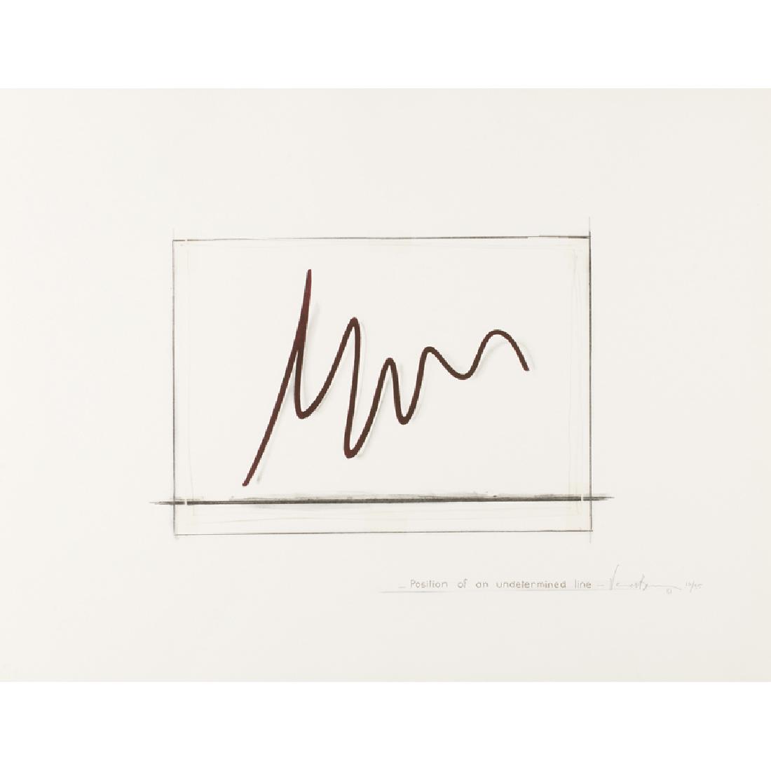 Bernar Venet (French, b. 1941): Position of an Undetermined Line, 1981 Lithograph in colors with collage (framed) Signed, titled, dated and numbered 10/35 19 3/4" x 25 1/2" (sheet) Provenance: Private Collection, New Jersey