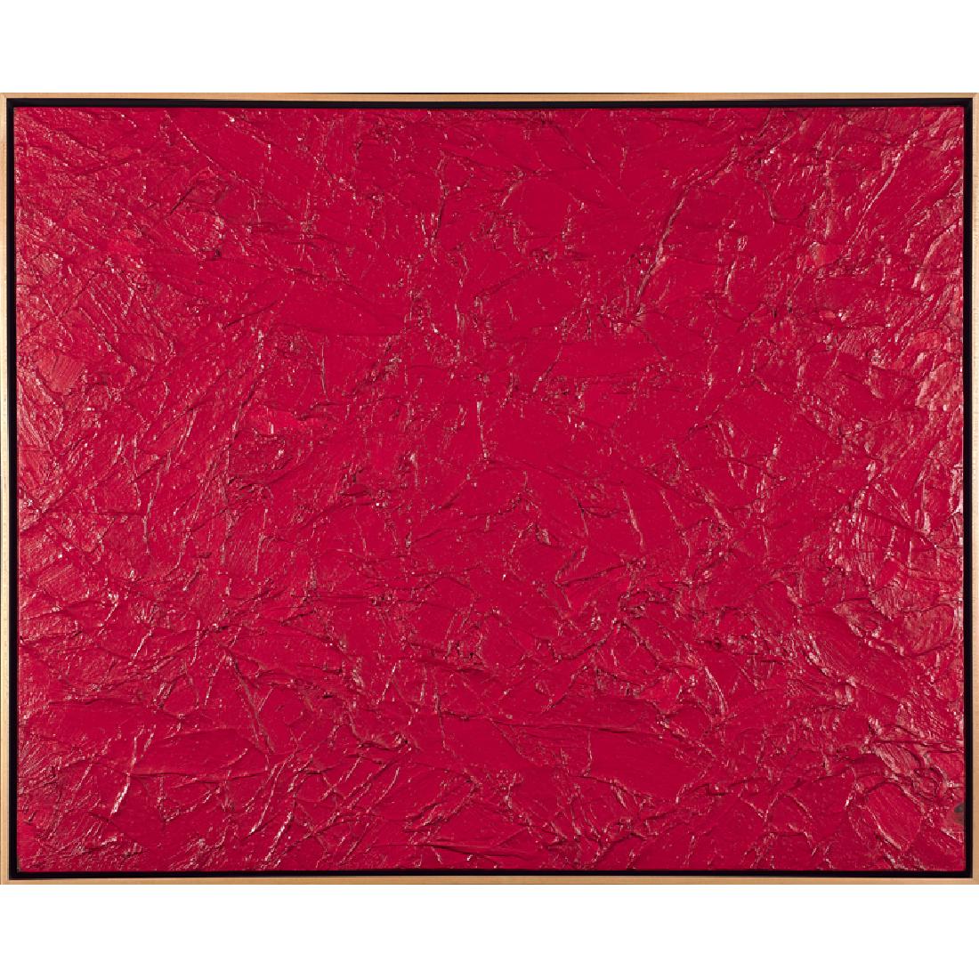James Hayward (American, b. 1943): Spartan Red, 1985 Oil on canvas laid to board (framed) Signed, titled and dated 33" x 41" Provenance: Private Collection, New York