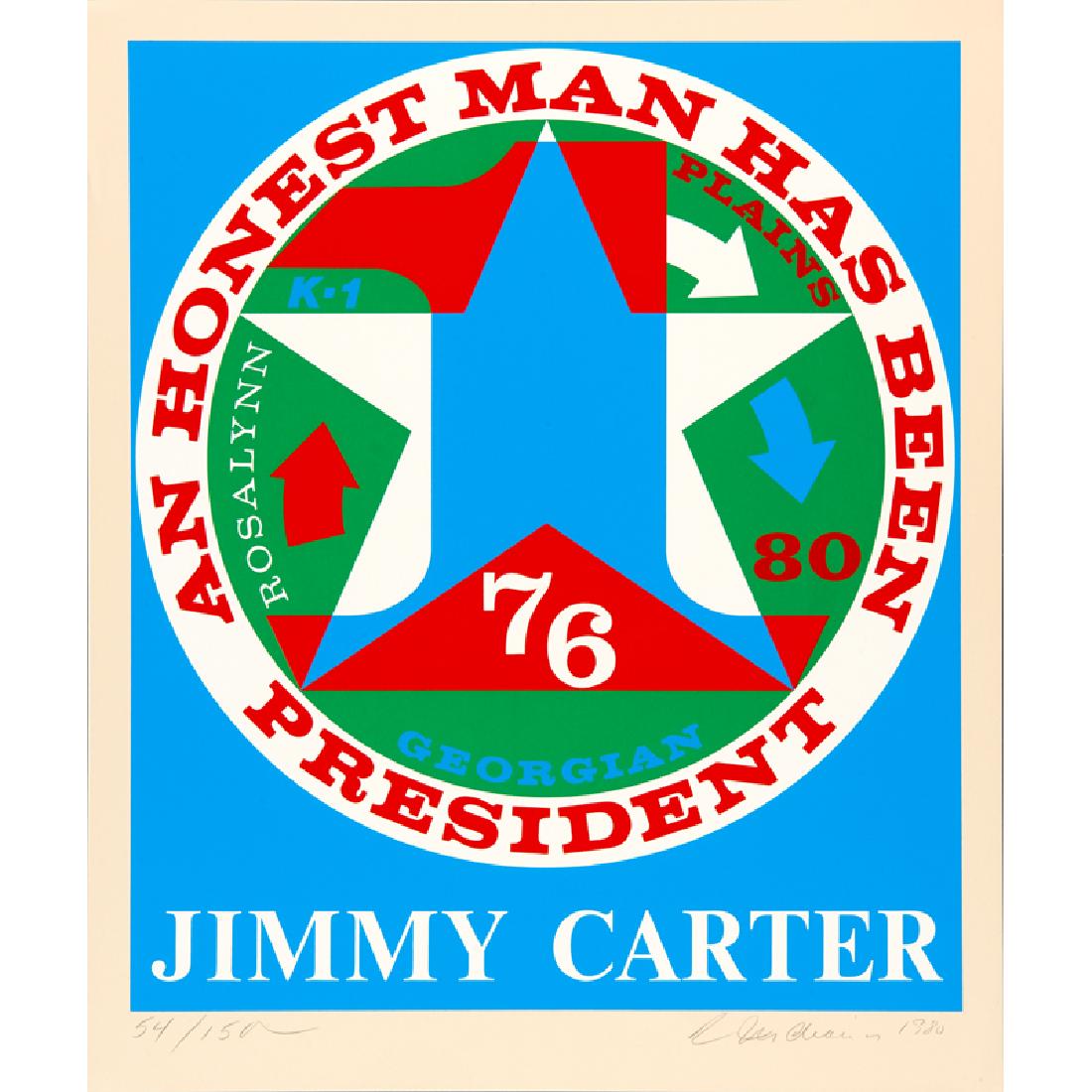 Robert Indiana (American, 1928-2018): Jimmy Carter, from the Presidential Portfolio, 1980 Screenprint in colors Signed, dated and numbered 54/150 23 1/2" x 19 3/4" Provenance: Private Collection