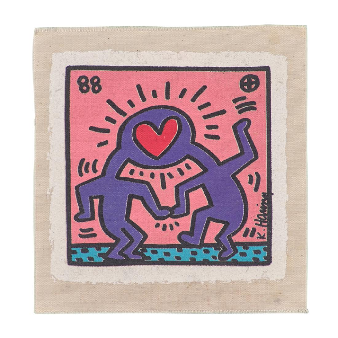 Keith Haring (American, 1958-1990): Winkie Wedding Invitation, 1988 Silkscreen on canvas Signed and dated in plate 7 3/4" x 7 1/4" Provenance: Private Collection