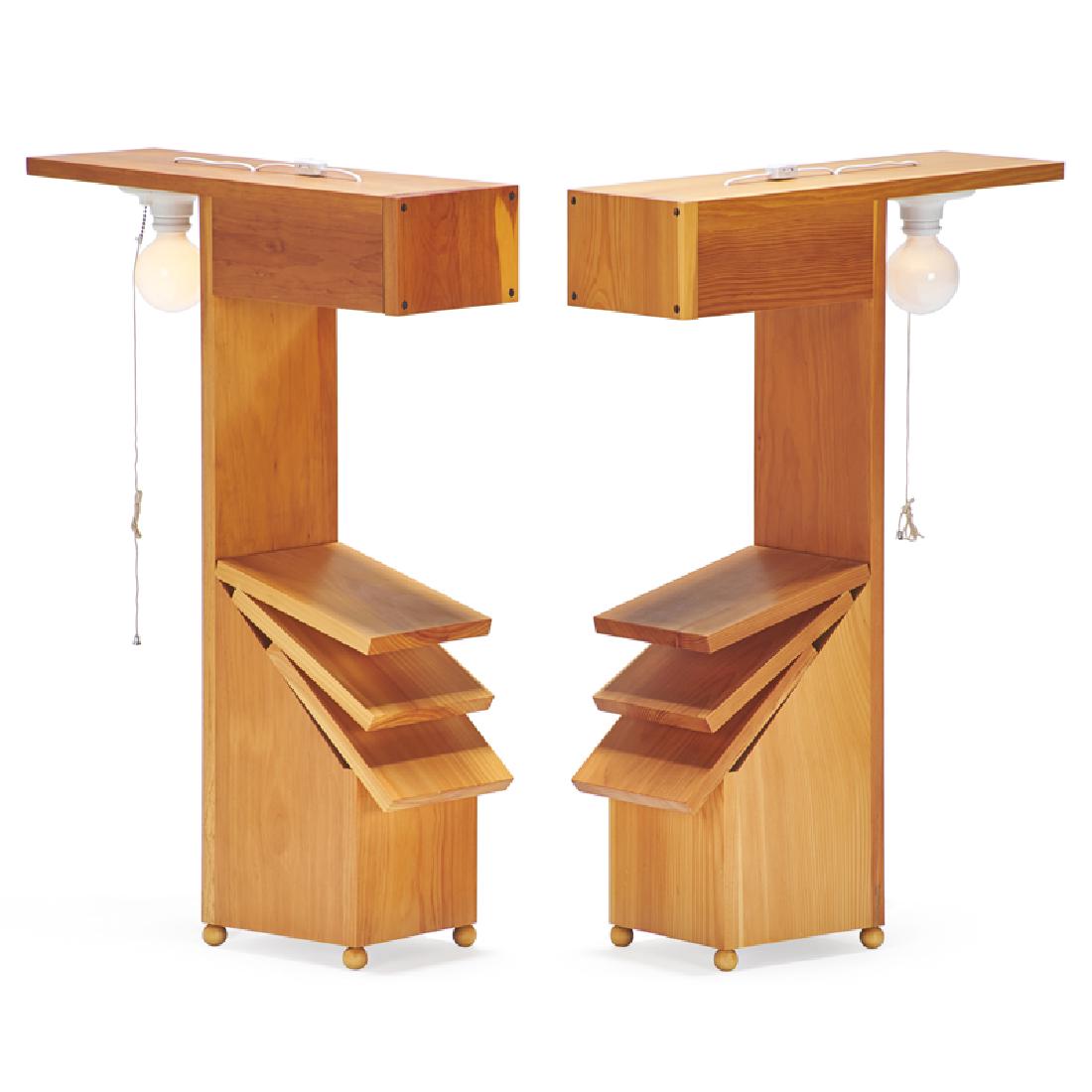 Richard Tuttle (American, b. 1941): Pair of Lamps with No Style, 1994 Cherry wood, electrical parts and nails From an intended edition of 50, only 19 were realized 32 1/2" x 7 1/4" x 20 3/4" Fabricator: Tim Wells Literature: Barbara Blo