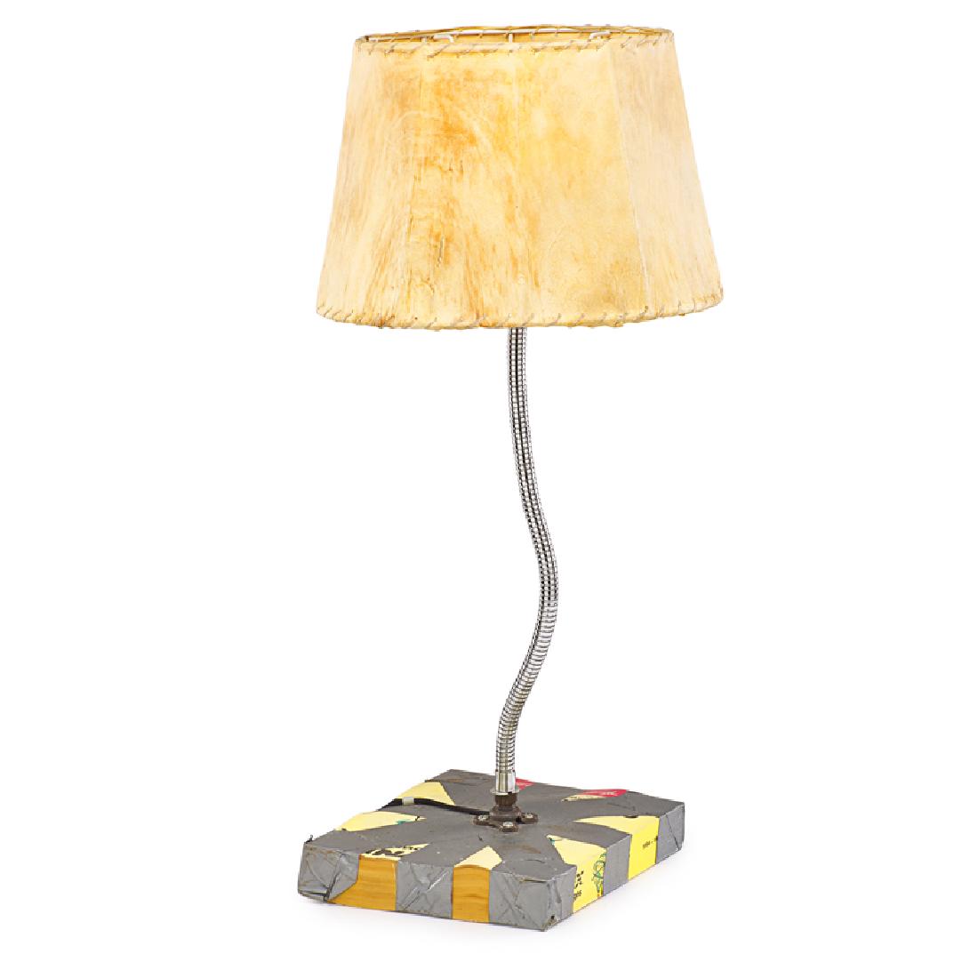 Tom Sachs (American, b. 1966): Telephone Book Lamp, 1994 Telephone book, duct tape, flexible metal stern, electrical cord with hide lamp shade 29" x 10 1/2" x 13" Publisher: A/D, New York Literature: Tom Sachs, The New Yorker, Febr