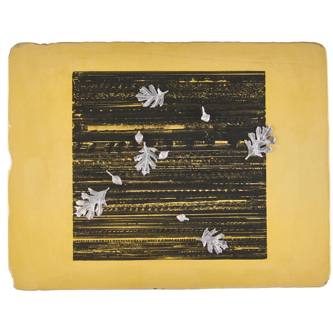 Jack Barth (American, b. 1946): Noughts & Crosses, 1990 Inked limestone with talc, gum arabic and varnish, with branches and millset, cast from lead, tin and zinc (unique) 20" x 2" x 26" Literature: Elisabeth Cunnick and Peter Josep