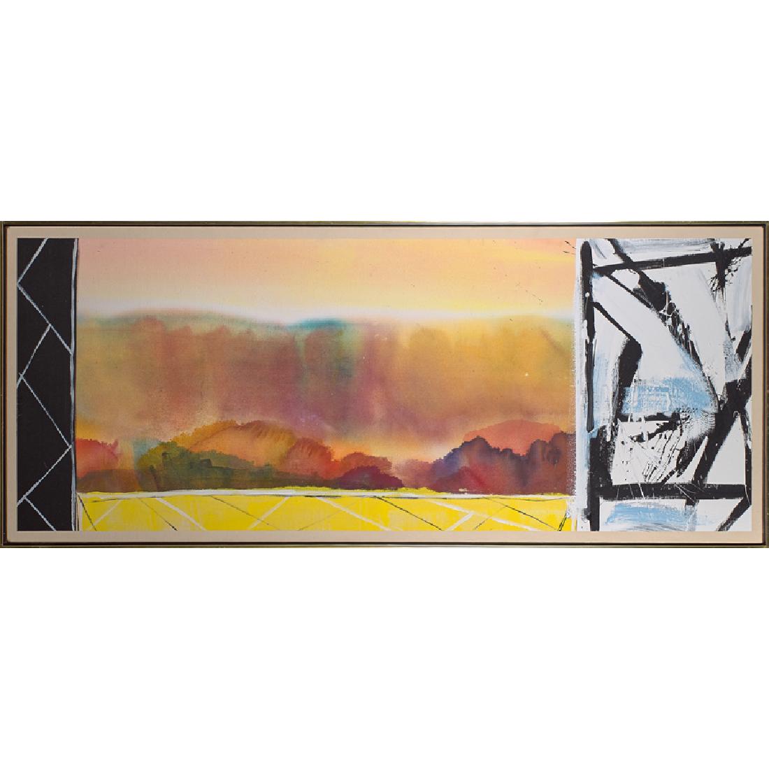 Ronnie Landfield (American, b. 1947): Geneva, 1991 Acrylic on canvas (framed) Signed, titled and dated 29" x 70" Provenance: Jaffe Baker Gallery, Florida (label on verso) Private Collection, Florida