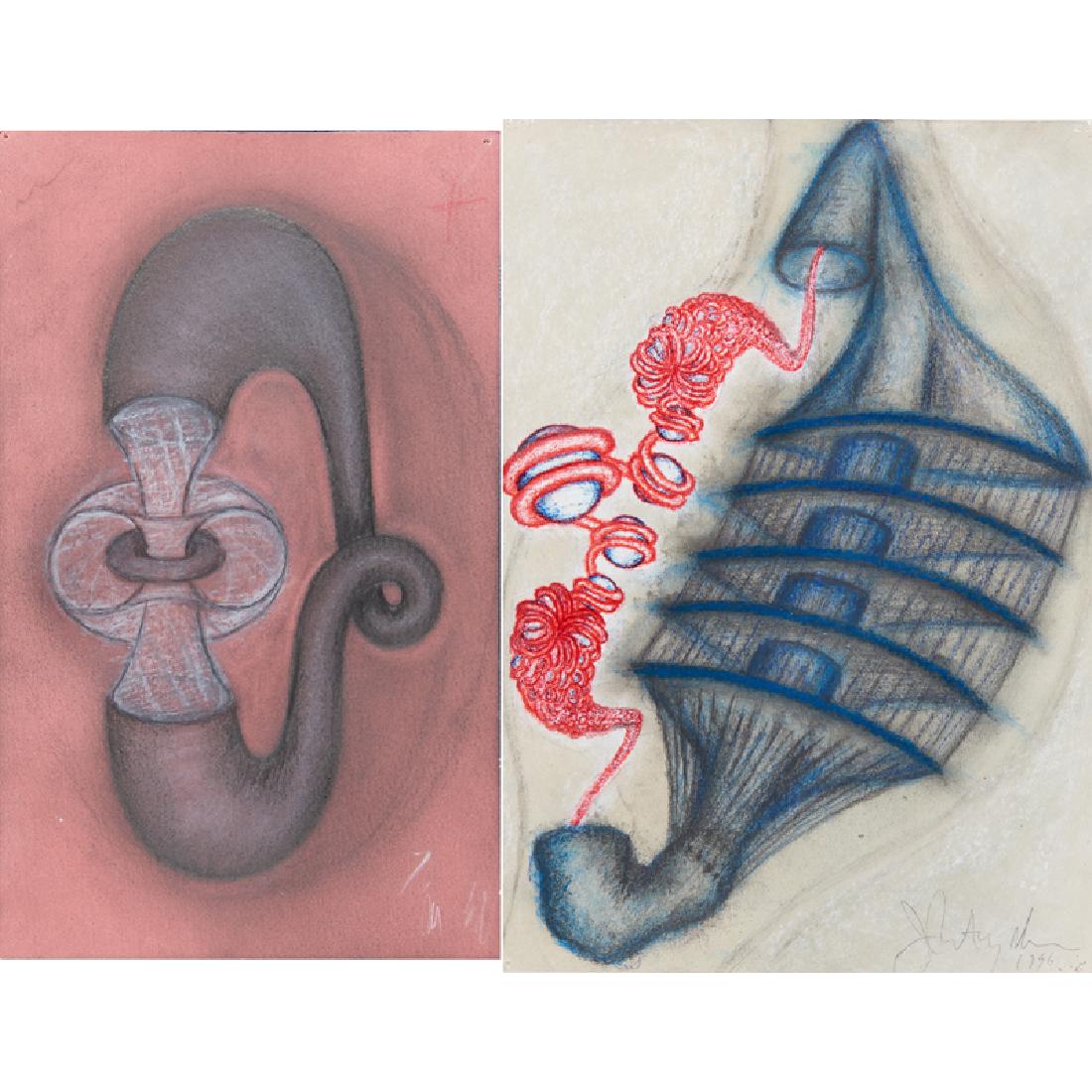 John Newman (American, b. 1952): Untitled, 1996 and Untitled, 1990 Two pastel and mixed media drawings on paper Each signed and dated Larger: 11 5/8" x 8 1/8" Smaller: 8 1/4" x 5" Provenance: Private Collection