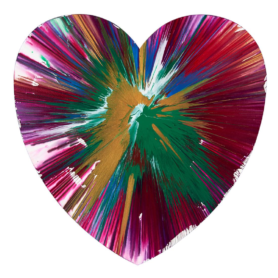 Damien Hirst (British, b. 1965): Heart Spin Painting (Created at Damien Hirst Spin Workshop), 2009 Acrylic on paper Bears Hirst blindstamp and stamped with signature and inscription "This painting was made by / to celebrate the openi
