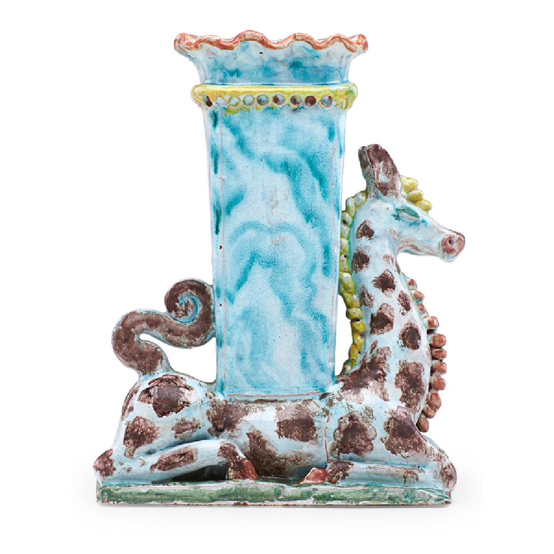 RENE BUTHAUD Vase with giraffe: RENE BUTHAUD (1886 - 1986) Faience vase with giraffe, France, after 1928 Glazed earthenware Signed J. DORIS and RB 10 1/2" x 8" x 3 1/2" Provenance: The artist Michel Fortin, Paris Collection of Steph