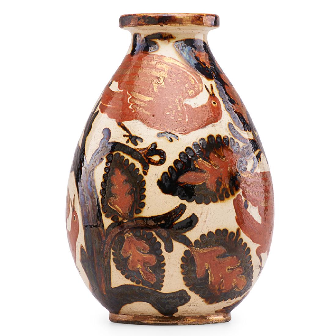 RENE BUTHAUD Vase with birds in trees: RENE BUTHAUD (1886 - 1986) Vase with stylized birds and trees, France, 1927 Glazed earthenware Signed RB 10 1/2" x 6 1/2" Provenance: The artist Michel Fortin, Paris Collection of Stephen Engel, Flori