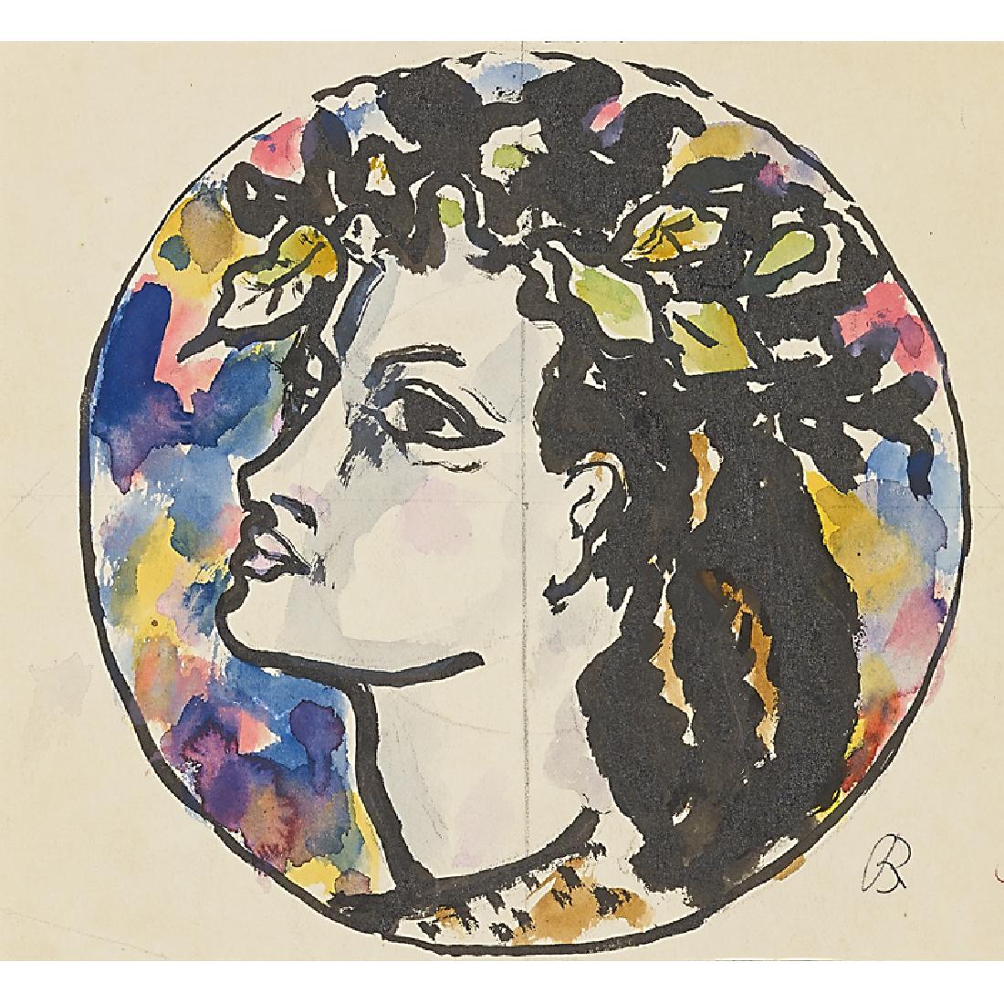 RENE BUTHAUD Portfolio of thirty studies: RENE BUTHAUD (1886 - 1986) Portfolio of thirty untitled vase and charger designs, France Watercolor, gouache, ink, and graphite on paper Each signed RB Largest sheet: 12 1/2" x 10", smallest sheet: 5