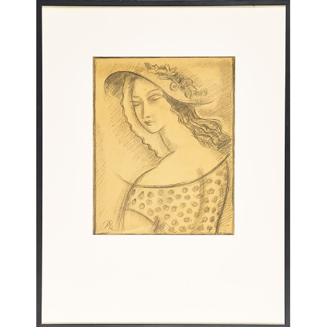 RENE BUTHAUD Untitled drawing (Woman with Hat): RENE BUTHAUD (1886 - 1986) Untitled drawing (Woman with Hat), France (framed) Graphite on paper Signed RB Sight: 17 1/4" x 13 1/2" Provenance: The artist Michel Fortin, Paris Collection of Stephen Eng