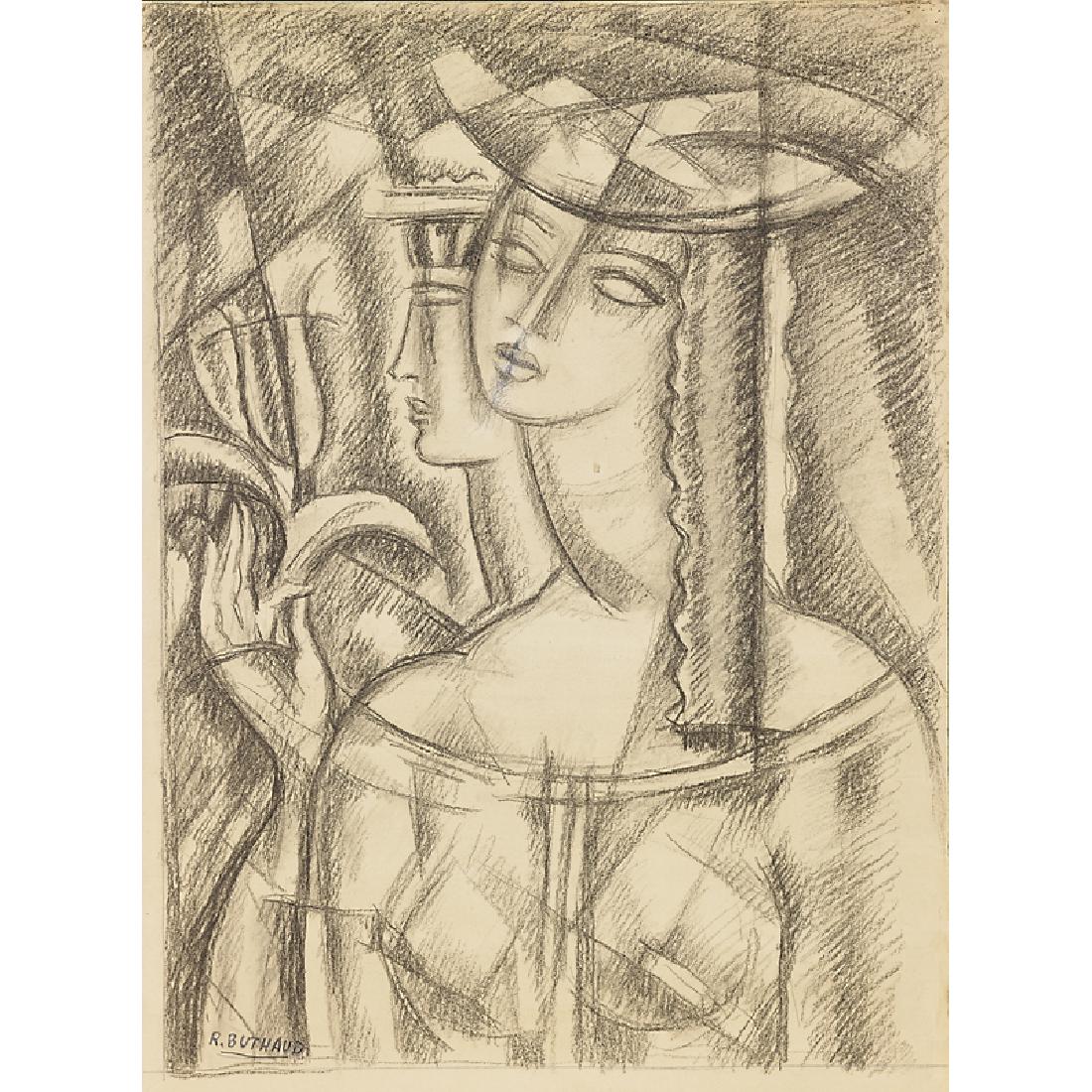 RENE BUTHAUD Untitled (Woman with Sailor): RENE BUTHAUD (1886 - 1986) Untitled drawing (Woman with Sailor), France, 1920s (framed) Crayon on paper Signed R. BUTHAUD Image: 22 1/2" x 16 1/2" Provenance: The artist Michel Fortin, Paris Collectio