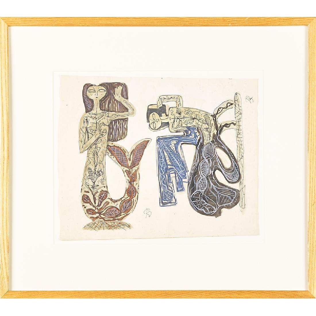 RENE BUTHAUD Two sculpture studies: RENE BUTHAUD (1886 - 1986) Two untitled sculpture studies (Mermaids), France (framed) Gouache on paper Signed RB Sheet: 12 1/4" x 14 3/4" Provenance: The artist Michel Fortin, Paris Collection of Step