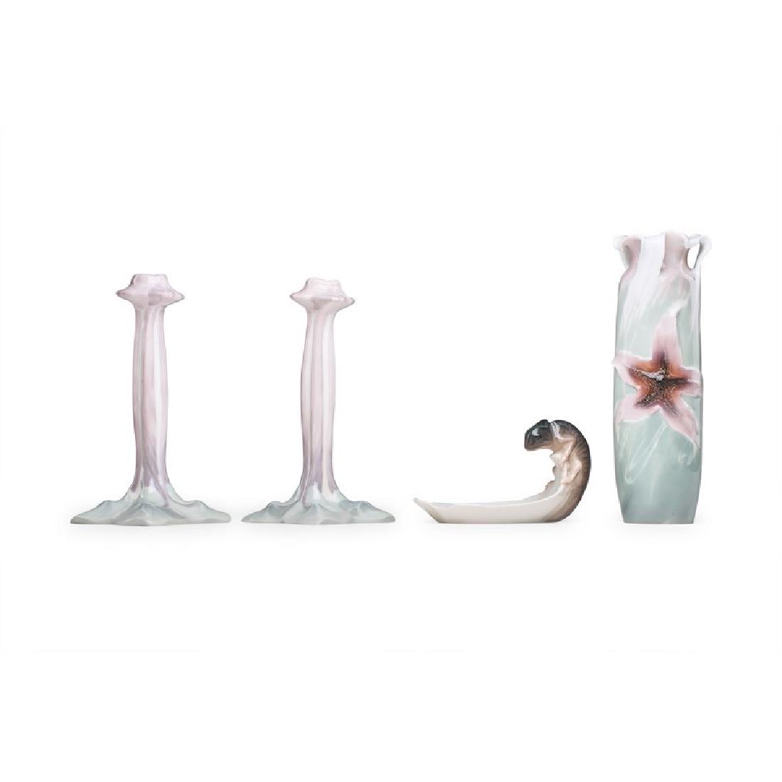 RORSTRAND, BING & GRONDAHL, ETC. Nine pieces: RORSTRAND, BING & GRONDAHL, ETC. Nine works, early 20th C.: two Rorstrand candlesticks, Rorstrand starfish vase, Royal Copenhagen lidded vessel with spider, reticulated Bing & Grondahl floral vase, st