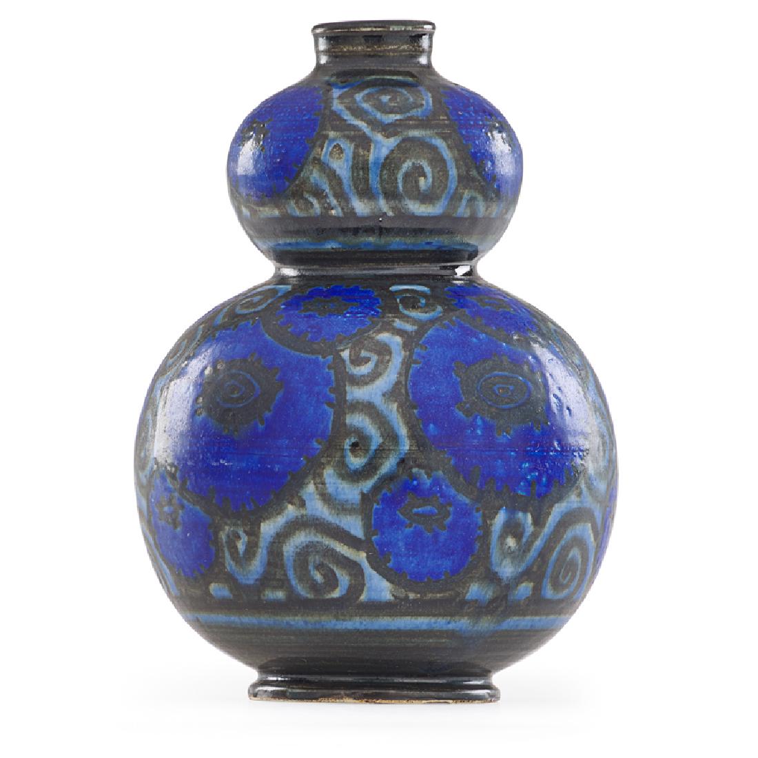 EMILE LENOBLE Gourd-shaped vase: EMILE LENOBLE (1875 - 1940) Gourd-shaped vase, France, early 20th C. Glazed stoneware Impressed artist cipher/D 8 1/4" x 5 3/4" Provenance: Collection of Robert A Ellison, New York