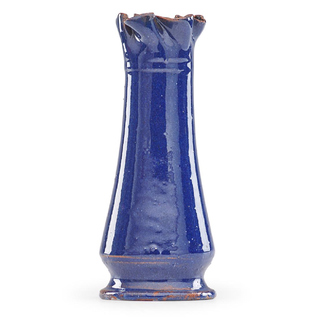 GEORGE OHR Bud vase with ruffled rim: GEORGE OHR (1857 - 1918) Bud vase with ruffled rim, vivid blue-purple glaze, Biloxi, MS, 1897-1900 Stamped G.E. OHR, Biloxi, Miss. 5 3/4" x 2 1/4"