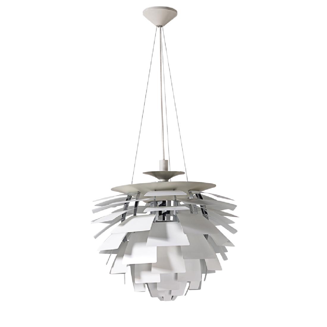 POUL HENNINGSEN Large Artichoke chandelier: POUL HENNINGSEN (1894 - 1967) LOUIS POULSEN Large Artichoke chandelier, Denmark, des. 1958, manuf. early 21st C. Enameled aluminum, chromed steel, single mogul socket Manufacturer label 66" x 36"
