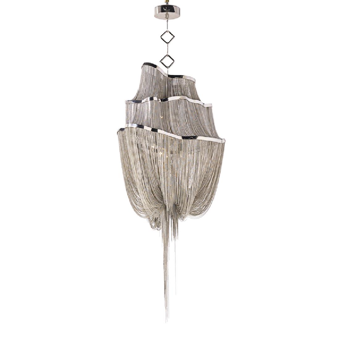 TIZIANO TERZANI "Atlantis" chandelier: TIZIANO TERZANI (1938 - 2004) "Atlantis" chandelier, Italy, 2000s Nickeled metal, eight sockets Unmarked Overall height to canopy: 68" Provenance: Celine Dion, Jupiter Beach, FL Private collection, FL