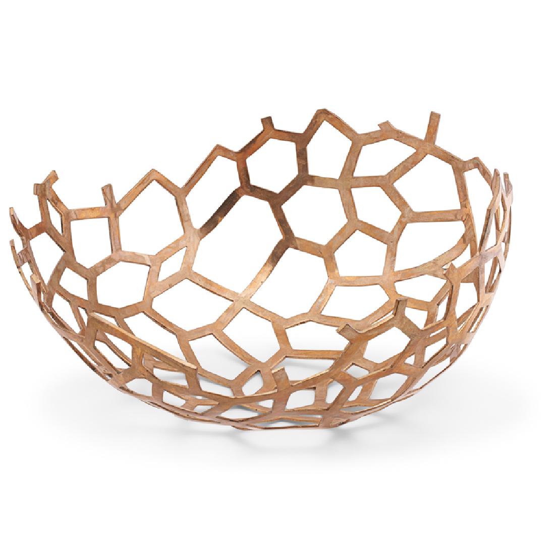 DAVID WISEMAN Lattice bronze bowl: DAVID WISEMAN (b. 1983) Lattice Bowl, Los Angeles, CA, 2010s Bronze Incised DW2 10 1/2" x 20"