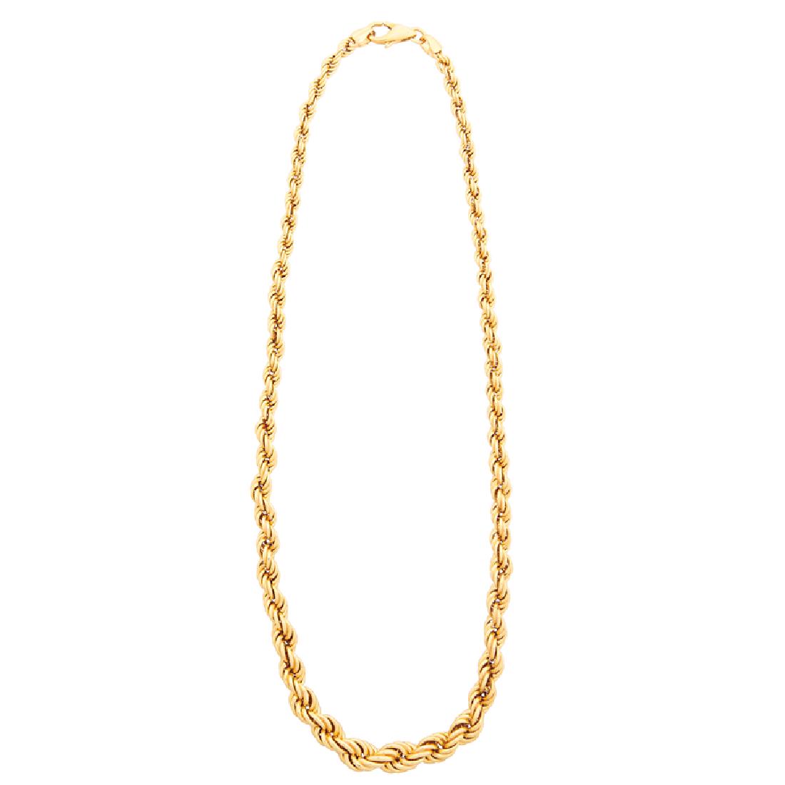 TIFFANY & CO. ROPED YELLOW GOLD CHAIN NECKLACE: 18k. Stamped by the maker, Italy. 16". 10.7 dwt. With original folio and packer.