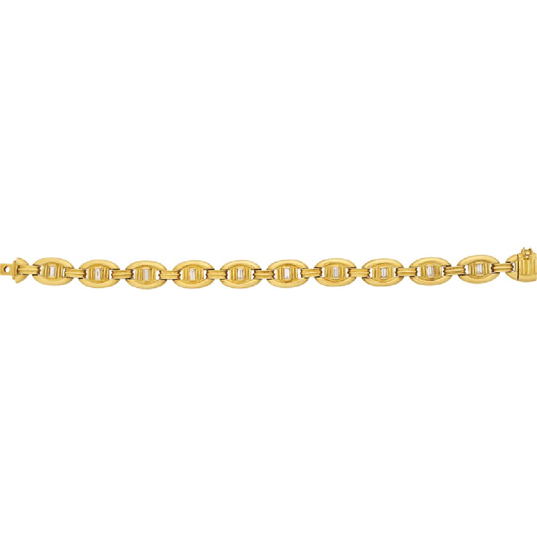 DIAMOND MARINE LINK BRACELET, ATTR. KIESELSTEIN CORD: With step-cut diamonds, approx. 1.10 cts. TW. 18k yellow gold. Unmarked. 7". 31.7 dwt.