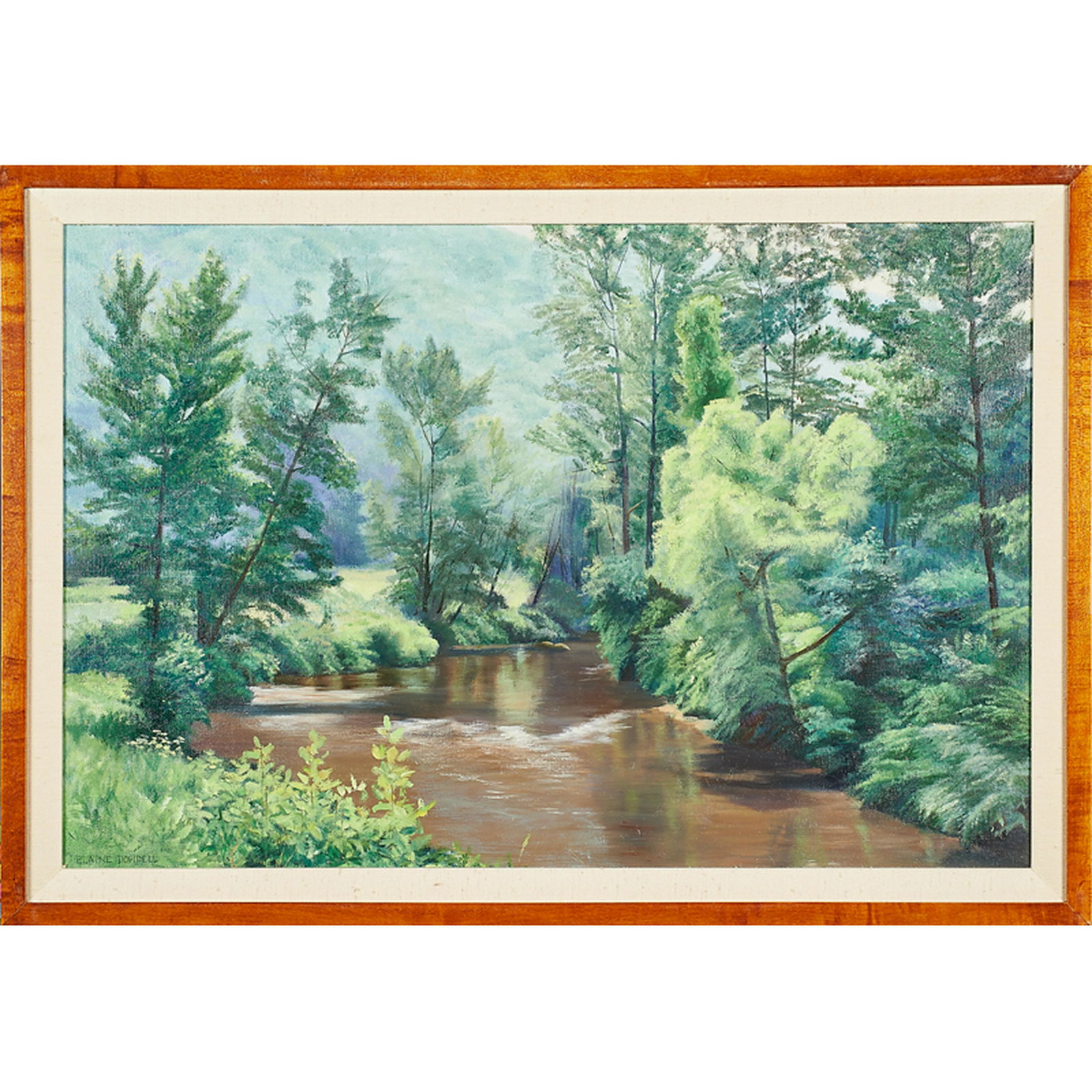 ELAINE DOWDELL (American, 1931-2014): Two oil on linen "River Haze (South Fork of the New River)," 1997 and "Approaching the Horseshoe Curve" (framed separately) Both signed "River Haze": 20" x 30" "Approaching the Horseshoe Curve": 30" x