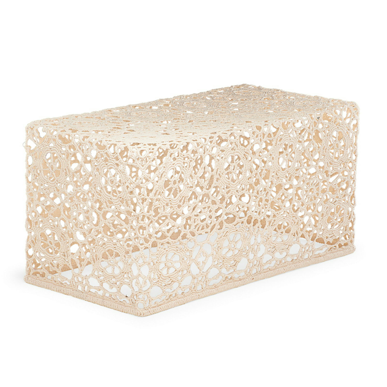 MARCEL WANDERS (b. 1963); MOOOI: Handmade side table, Netherlands, des. 2001 Crochet, epoxy resin Manufacturer label 12" x 24" x 12"