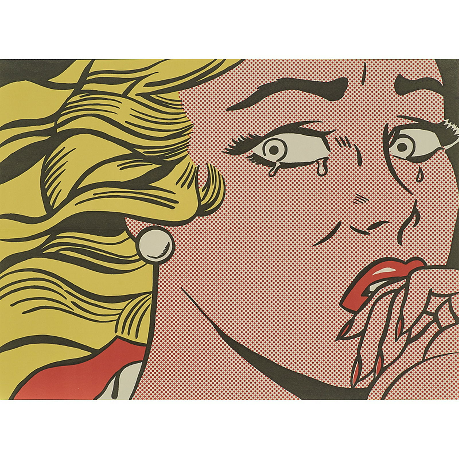 ROY LICHTENSTEIN (American, 1923-1997): Offset lithograph in colors (mailer) "Crying Girl," 1963 Publisher: Leo Castelli Gallery, New York 17" x 22 7/8" Literature: Corlett ll.1 Note: This mailer was published to announce Lichtenstein's exh