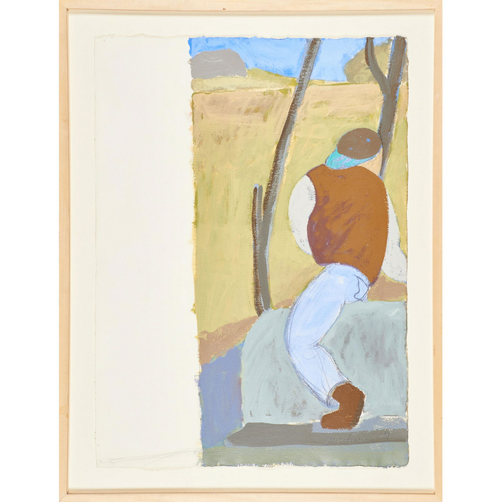 EDWARD AVEDISIAN (American, 1936-2007): Acrylic on paper Untitled (single figure), 1989 (framed) Signed and dated 30" x 22" (sheet)
