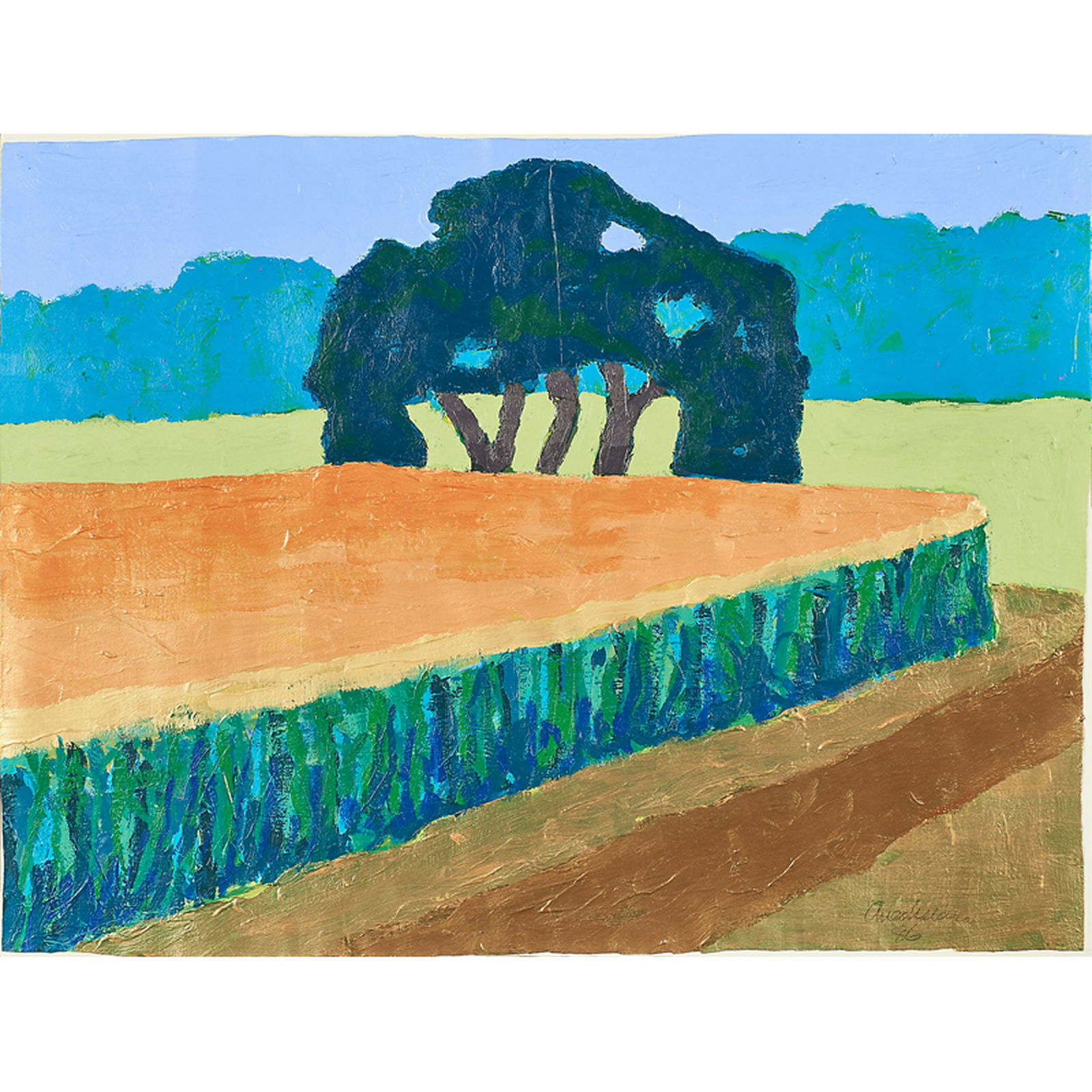 EDWARD AVEDISIAN (American, 1936-2007): Acrylic on paper Untitled (landscape), 1986 (unframed) Signed and dated 33 1/2" x 44"