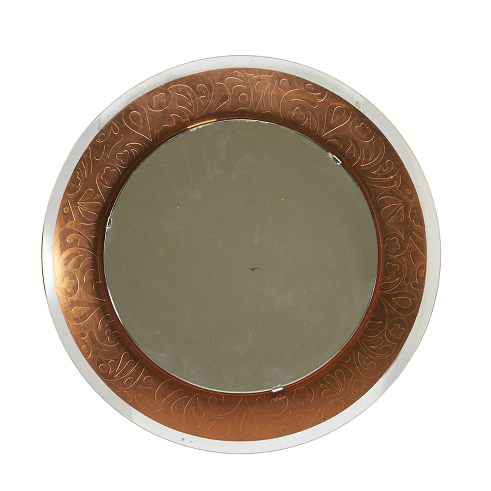 FURGIERE: Convex illuminated mirror, Italy, ca. 1955 Clear and mirrored glass Unmarked 23" dia.