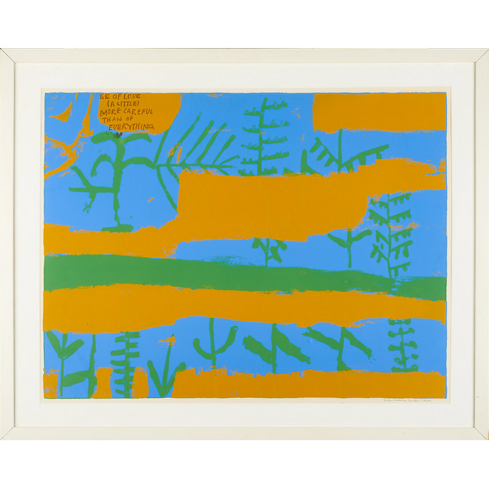 SISTER MARY CORITA KENT (American, 1918-1986): Screenprint in colors "Be of Love (a little) More Careful Than of Everything" (framed) Signed 22 7/8" x 29 3/8" Accompanied by "Footnotes and Headlines, a play-pray book" by Sister Corita