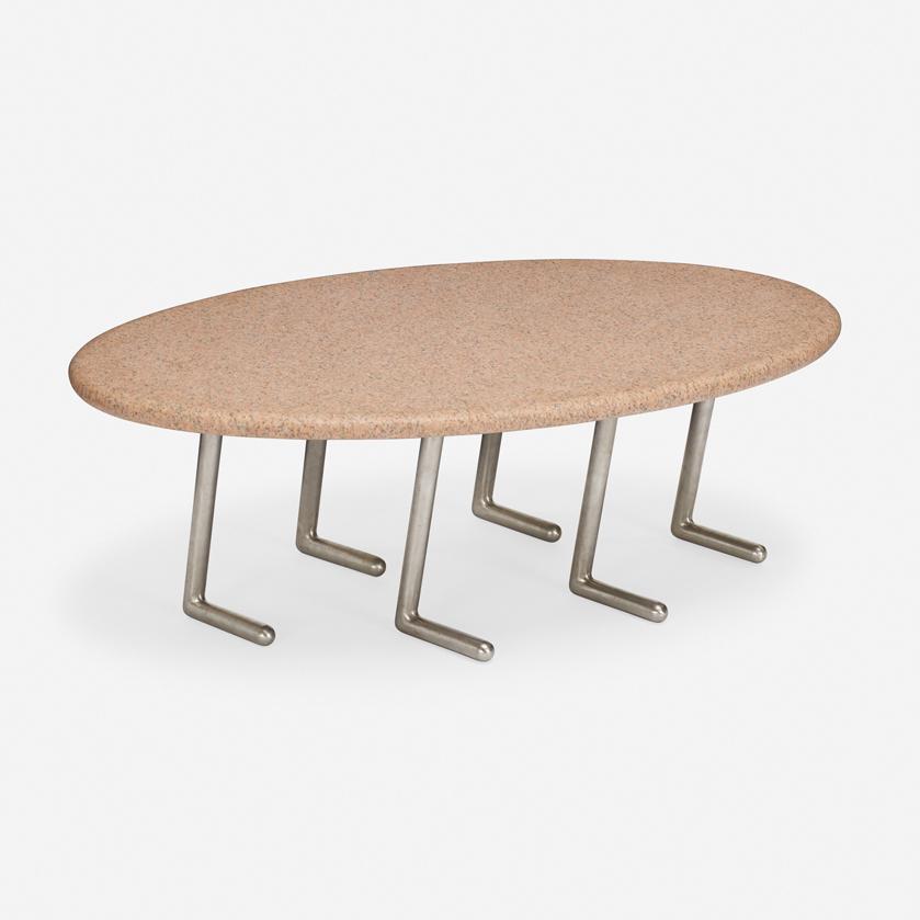 JONATHAN BONNER Coffee table: JONATHAN BONNER (b. 1947) Coffee table, Providence, RI Granite, aluminum Incised signature to underside ‘Jonathan Bonner’ 13" x 38" x 23 1/2" Please note, this item will preview and ship from Chic