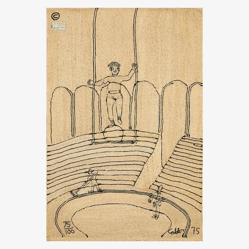 AFTER ALEXANDER CALDER Wall-hanging tapestry: AFTER ALEXANDER CALDER BON ART Wall-hanging tapestry, "Circus," Guatemala, 1975 Maguey fiber Woven signature, date, and number '75/100 Calder 75' with copyright, cloth manufacturer label 84" x 56"