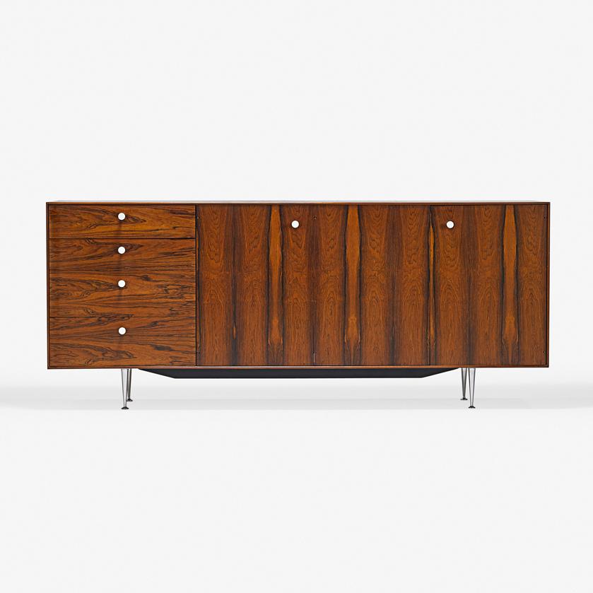 GEORGE NELSON Thin Edge cabinet: GEORGE NELSON (1908 - 1986) HERMAN MILLER Thin Edge cabinet, Zeeland, MI, 1950s Rosewood, aluminum, plastic Metal label 'DESIGNED BY GEORGE NELSON HERMAN MILLER ZEELAND, MICH.' 33 1/2" x 80" x 18 1/2"