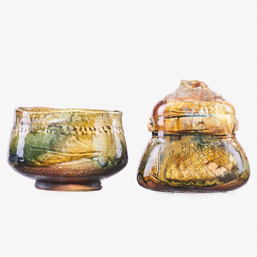 DON REITZ Jar and bowl: DON REITZ (1929 - 2014) Jar and bowl, Clarkdale, AZ, 1993 Salt-fired glazed stoneware Both signed and dated Jar: 6 1/4" x 6 1/2", bowl: 4 1/2" x 6 1/2" Provenance: Mendelson Gallery, Washington Depot,