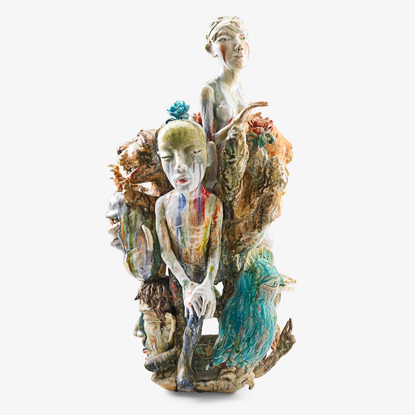 Sunkoo Yuh Large Sculpture W/ Nudes And Tigers