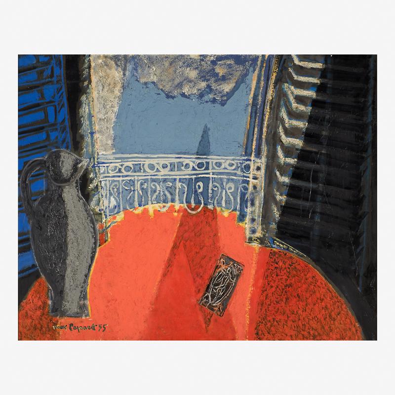 MAX PAPART (French, 1911-1994): Untitled (still life with pitcher), 1955 Oil on board (framed) Signed and dated 28" x 35 1/2" (sight)