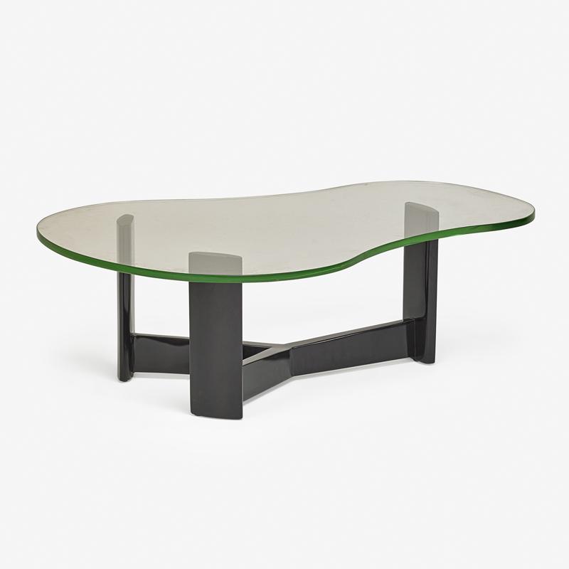 PAUL LASZLO (Attr.) COFFEE TABLE: Lacquered wood and glass, USA, 1940s Unmarked 15" x 48" x 34"