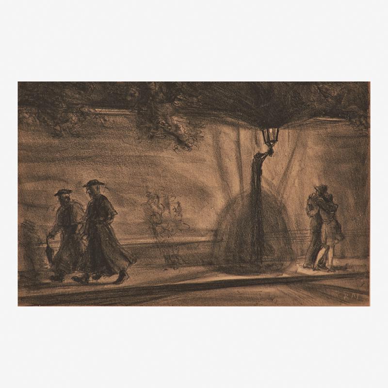 REGINALD MARSH (American, 1898-1954): "Rue St. Jacques," 1928 Lithograph with chine appliqué (framed) Signed and noted 25 proofs 9" x 13 1/2" (sight)