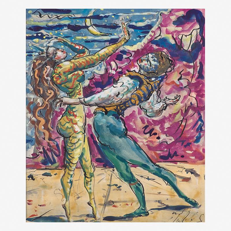 LEON KELLY (American, 1901-1982): Untitled (Dancers) Gouache on paper (framed) Signed 14" x 11 1/2" (sight) Provenance: Private Collection, Princeton