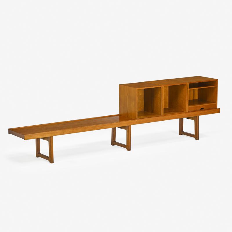 TORBJORN AFDAL KROBO BENCH AND CABINETS: Teak, Mellemstrands Trevareindistri AS for Bruksbo, Norway, ca. 1962 Bench 13 1/2" x 98 1/2" x 14 1/2", cubes 13 1/2" x 13 1/2" each
