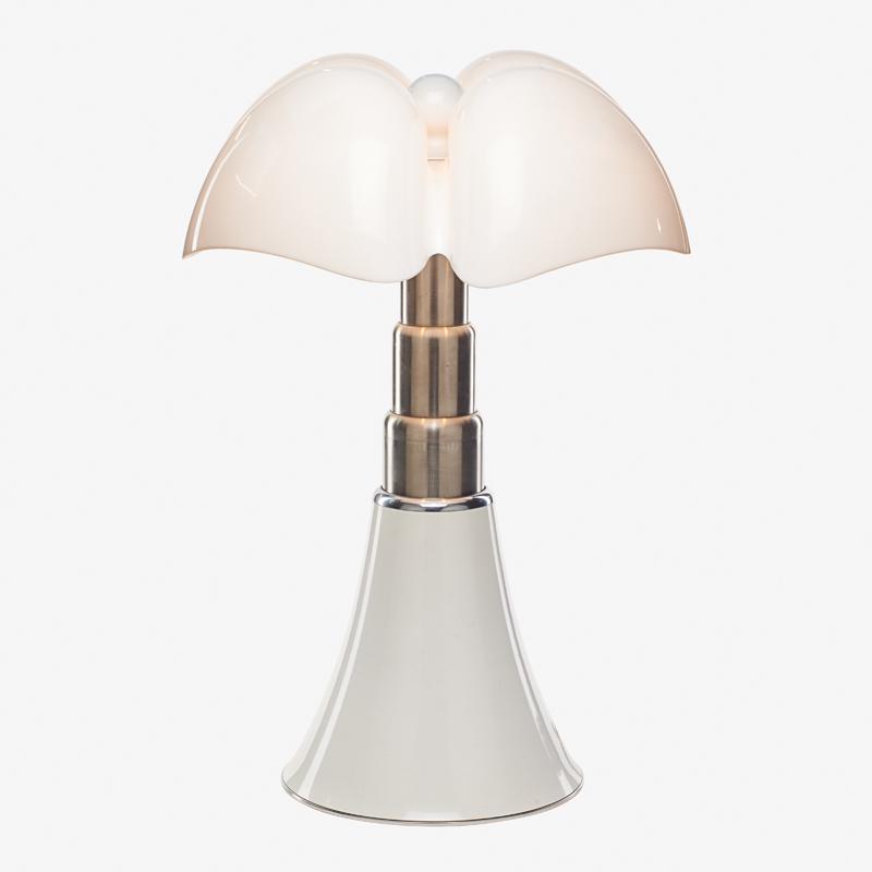 GAE AULENTI FOR MARTINELLI LUCE PIPISTRELLO LAMP: Aluminum, plastic, enameled metal, Italy, 1966 Manufacturer's label 27" x 19" dia.